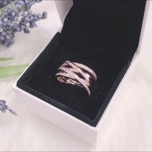 NEW Authentic PANDORA Rose Gold Entwined Modern Statement CZ Ring